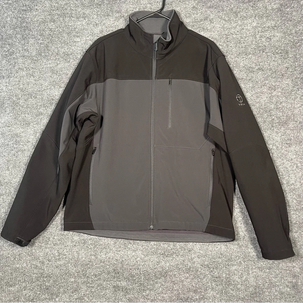 Tech By TUMI Mens Large Black Grey Softshell Full Zip Fleece Lined Active Jacket